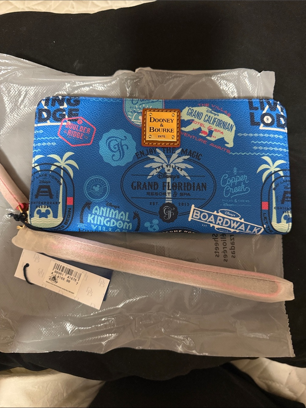 Dooney & Bourke Blue Disney Resort Graphic Zip Wristlet